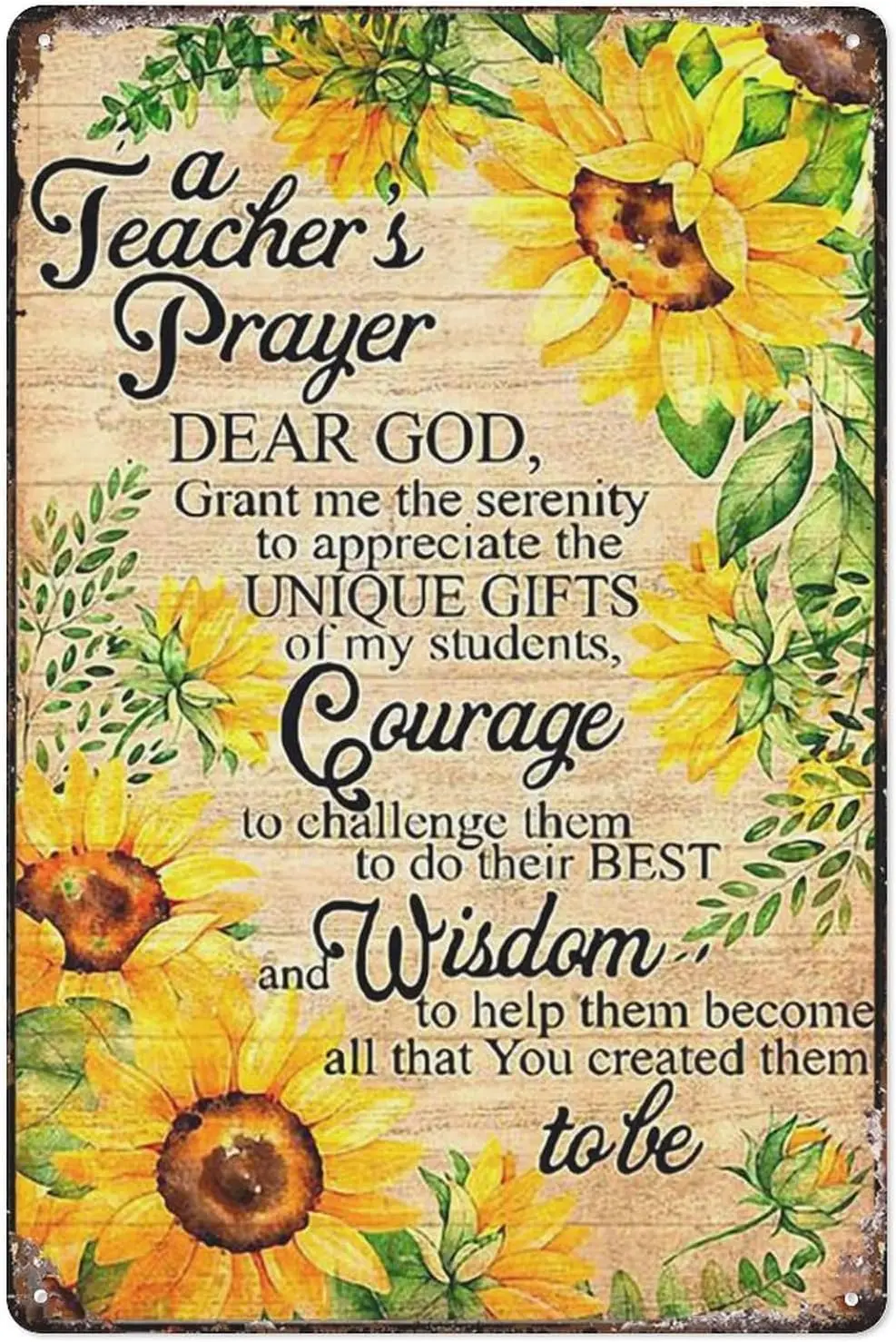 Vintage Metal Tin Sign A Teacher Prayer Sunflower Poster Retro Decor Sign For Home Kitchen Bar Man Cave Coffee Gift 8 X 12