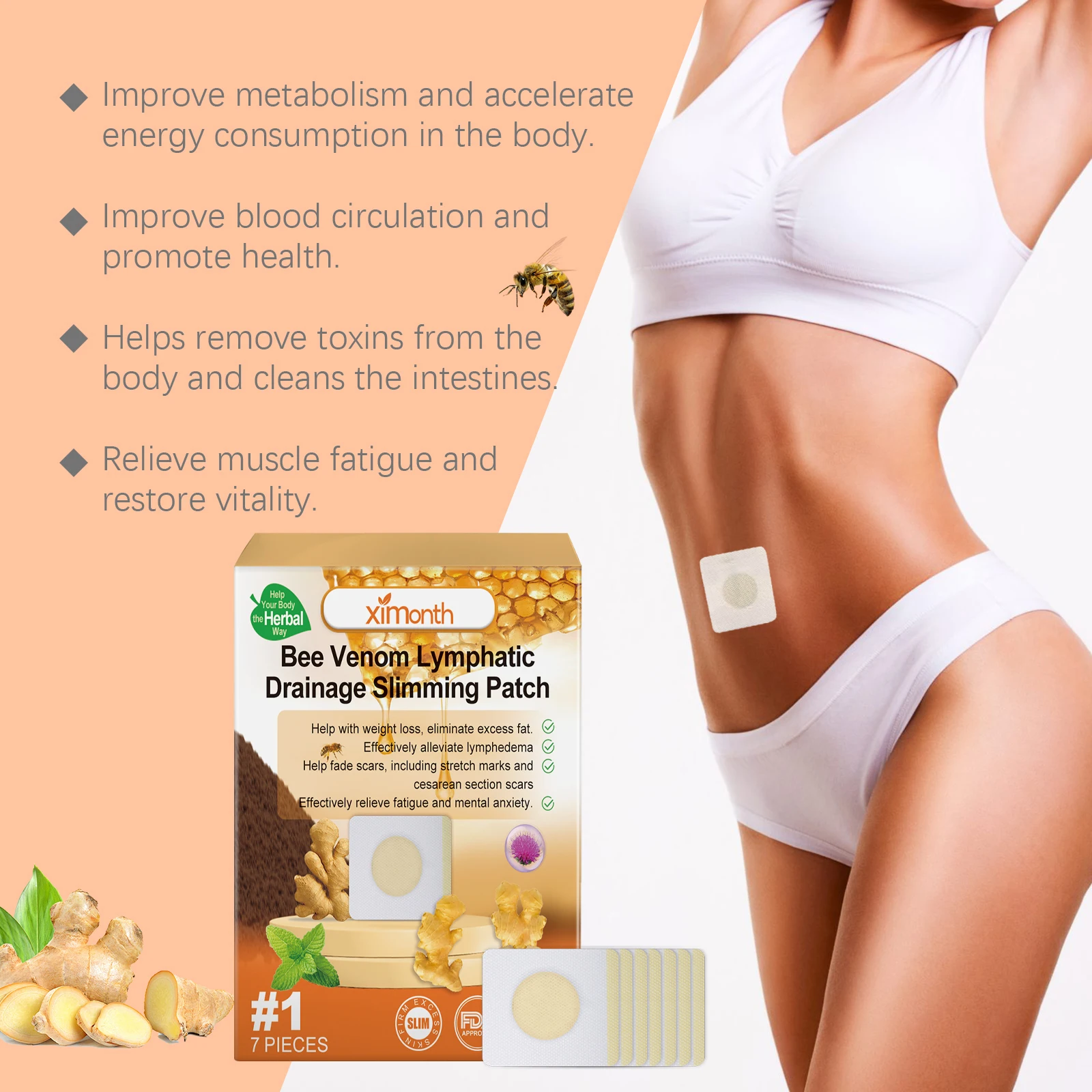 Bee Venom Patches Fast Burning Fat Bee Venom Slimming Patch Improve Stomach Loss Slimming Navel Sticker for Female Male - view 6