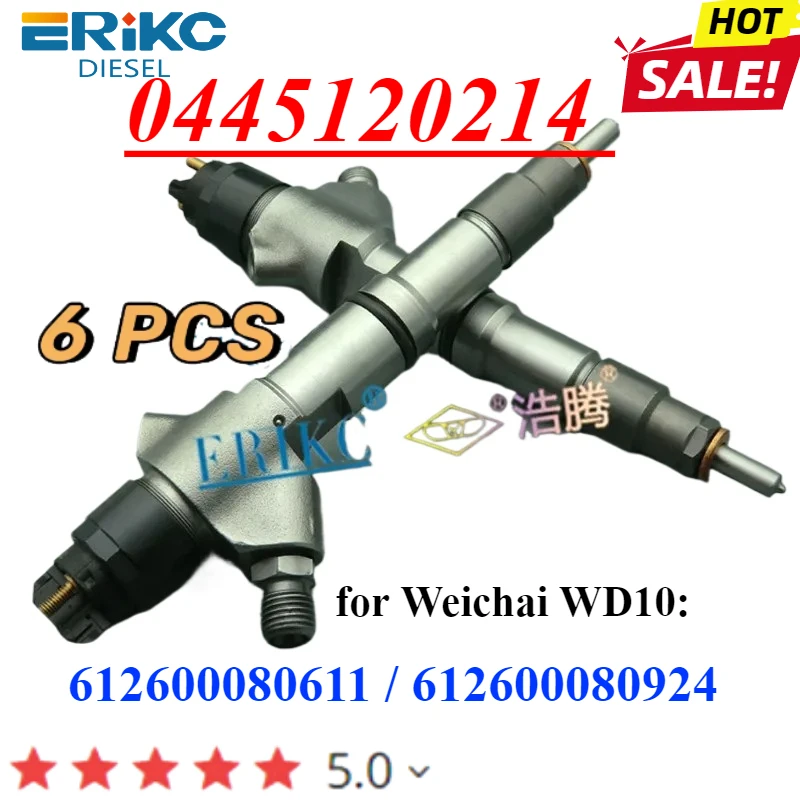 6PC 0445120214 Common Rail Diesel Injector 0986AD1007 Auto Fuel Pump Nozzle For Bosch Weichai WD10 612600080611 612600080924