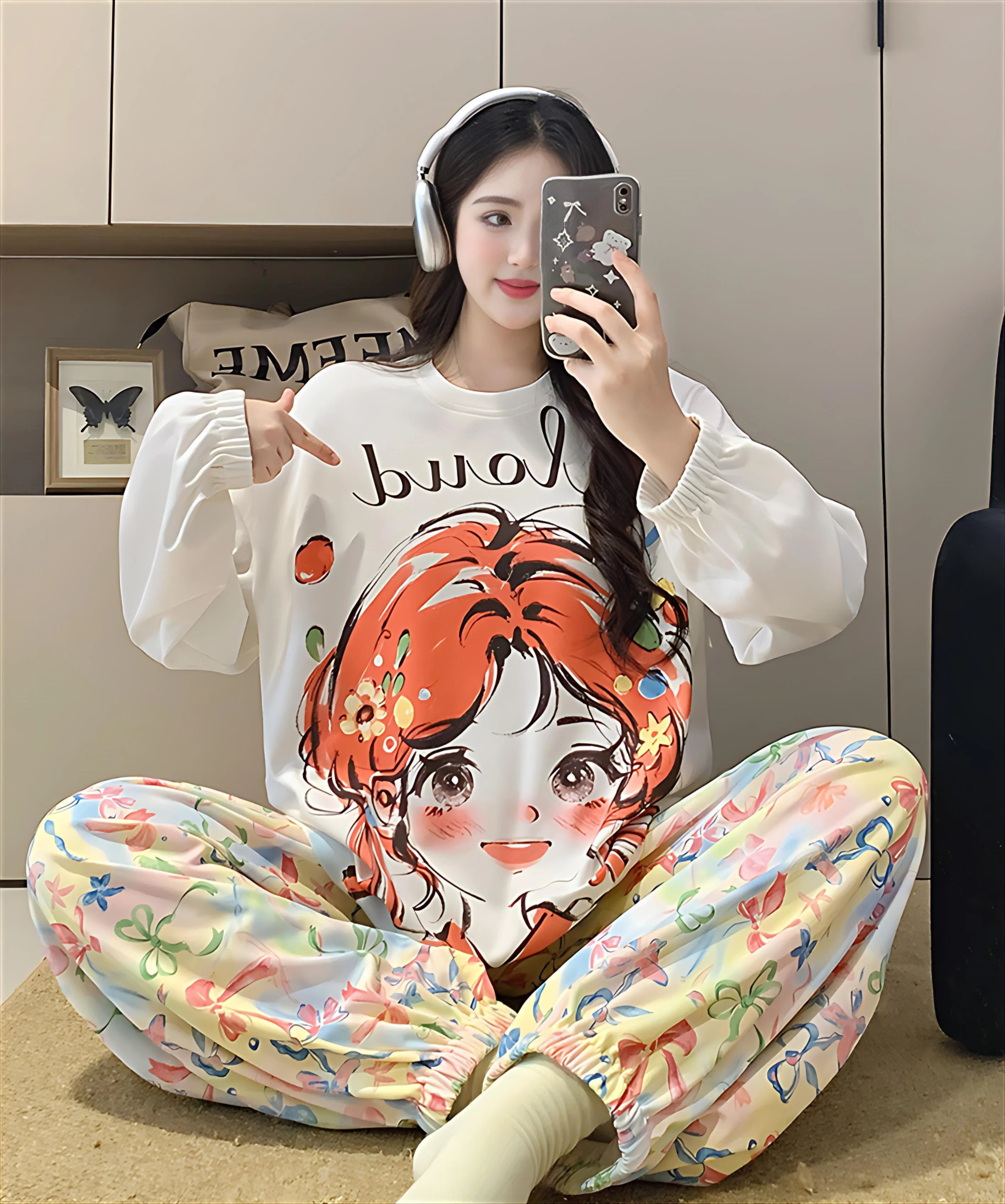 

Pajama Sets Plus Size Women 34 Sleeve Summer Weight Bride Print Retro Polyester Nightwear Light Round Neck White Long Pants 2026