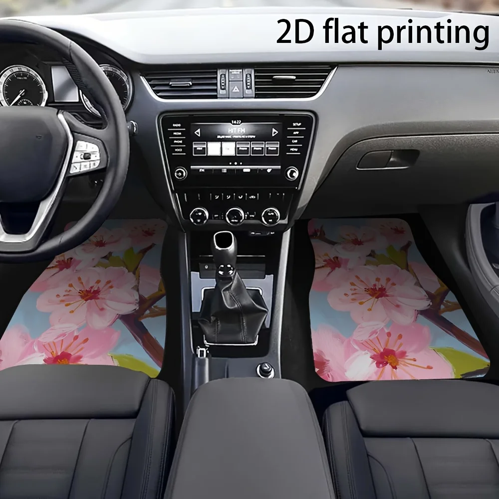 4pcs Car Floor Mat Set, Featuring A Pink Cherry Blossom Branch Design. Made With Universal Material, Suitable For A Wide Range O