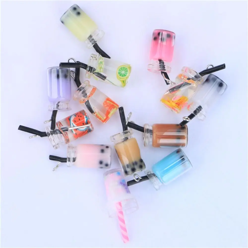 20pcs Milk Tea Bottle Resin Slime Charms Bottle Sticker Cream Gel Shoes Accessories Scrapbooking Hair Clip Keychain DIY Crafts