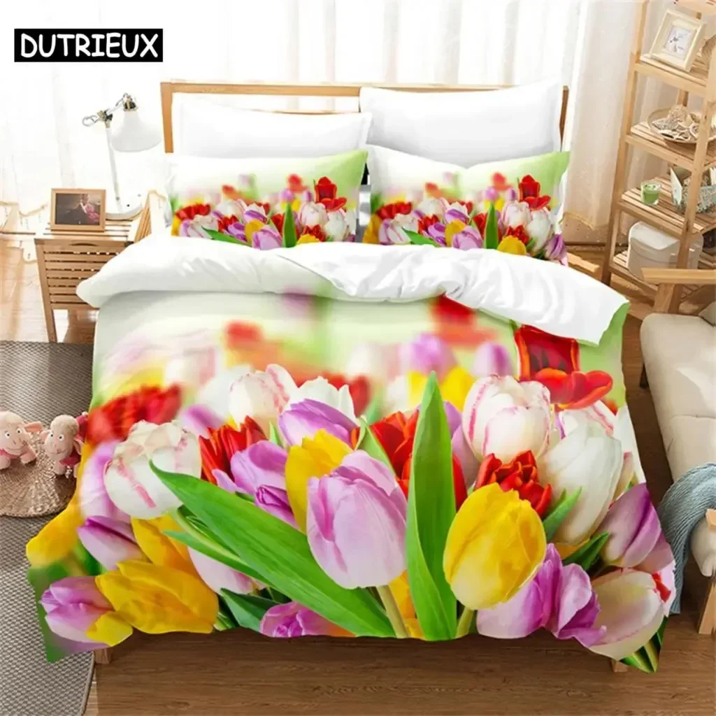 

Tulip Scenery Queen Bedding Set Duvet Cover Kids Bedroom Bed Set Comforter Cover Set King Size Duvet Cover