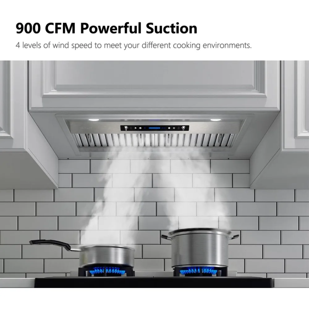 36 inch Built-in/Insert Range Hood 900 CFM, Ducted/Ductless Convertible Duct, Stainless Steel Kitchen Vent Hood