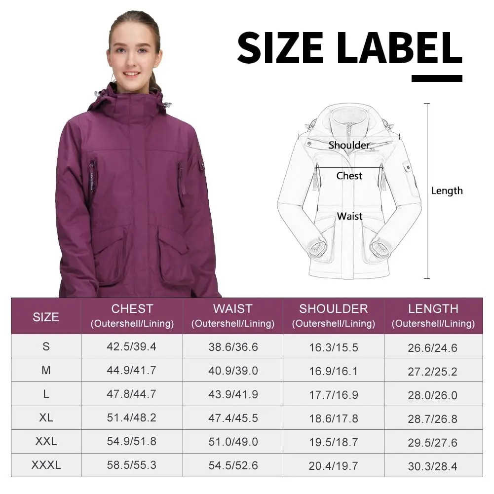 GOLDEN CAMEL Women\'s Jackets Waterproof Ski Jacket 3-in-1 Windbreaker Winter Coats Fleece Inner Rain Snow Outdoor Hiking Camping