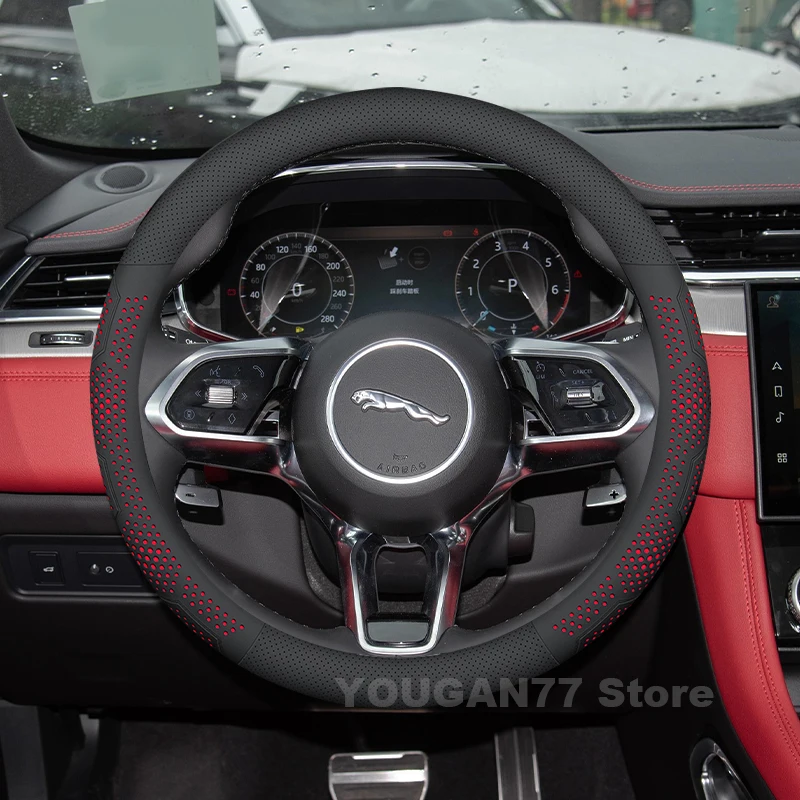 

Leather Car Steering Wheel Cover For Jaguar F-PACE XFL 2025 2013-2024 Non-slip Auto Steering Wheel Jaguar f pace Accessories