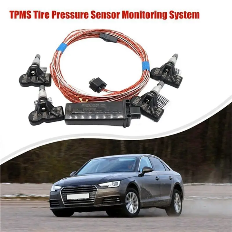 4M0907273B TPMS Tire Pressure Sensor+Module+Wire Kit For Audi VW