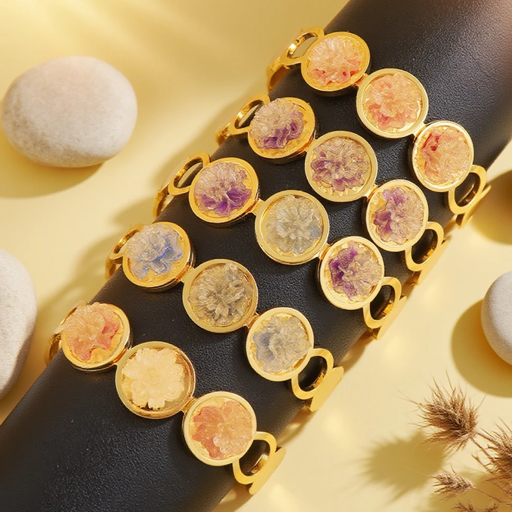 

New Stylish Flower Cuff Bangle Bracelet Stainless Steel Gold Plated Zirconia Charm Jewelry Set Women Men Ball Party Wedding Gif