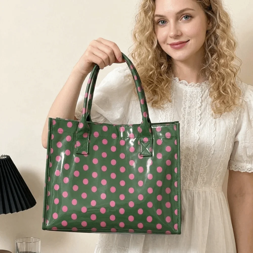 Fahion Two-piece Set Polka Dot Tote Bag Polka Dot Large Capacity Portable Shopping Bag Waterproof Travel Handbag Beach