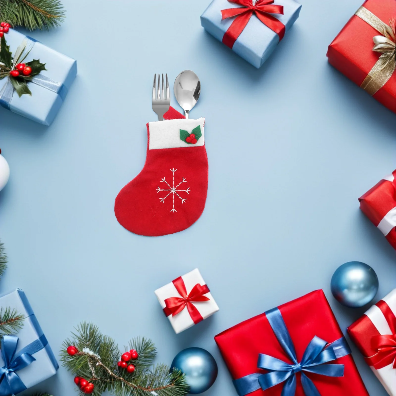 

12Pcs Christmas Silverware Holders Mini Stocking Flatware Pockets Cutlery Bags Holiday Party Table Decorations Xmas Centerpieces