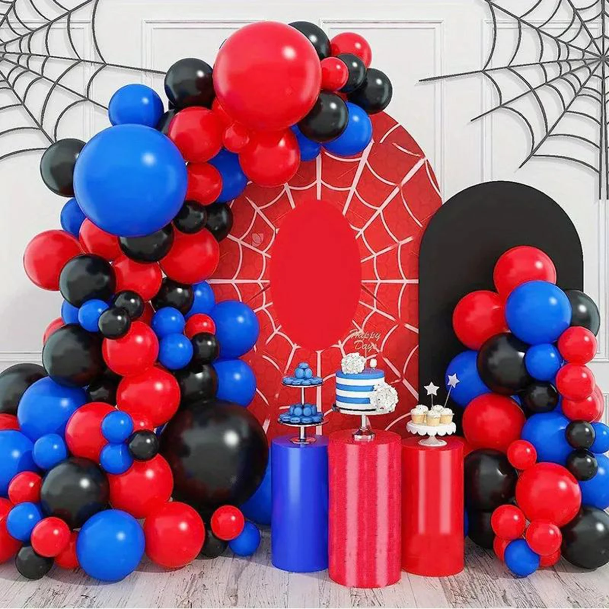 Juego de 95 Globos de Látex Rojos, Negros y Azules, Cadena de Globos, Regalos para Niños, Decoraciones para Fiestas de Cumpleaños