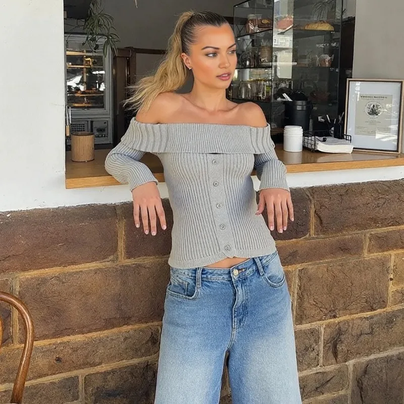 

Leosoxs вязаный сексуальный свитер с длинными рукавами и вырезом для женщин, однотонный тонкий топ с открытой спиной, осень 2024, новый модный вязаный пуловер, топ Y2K