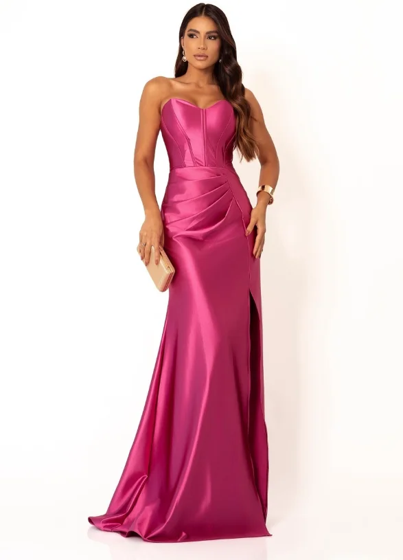 فستان مخصص عالي الجودة بياقة على شكل قلب بدون أكمام وشوكة عالية بطول الأرض وسحاب نعمة فستان فيستدوس دي غالا فساتين السهرة