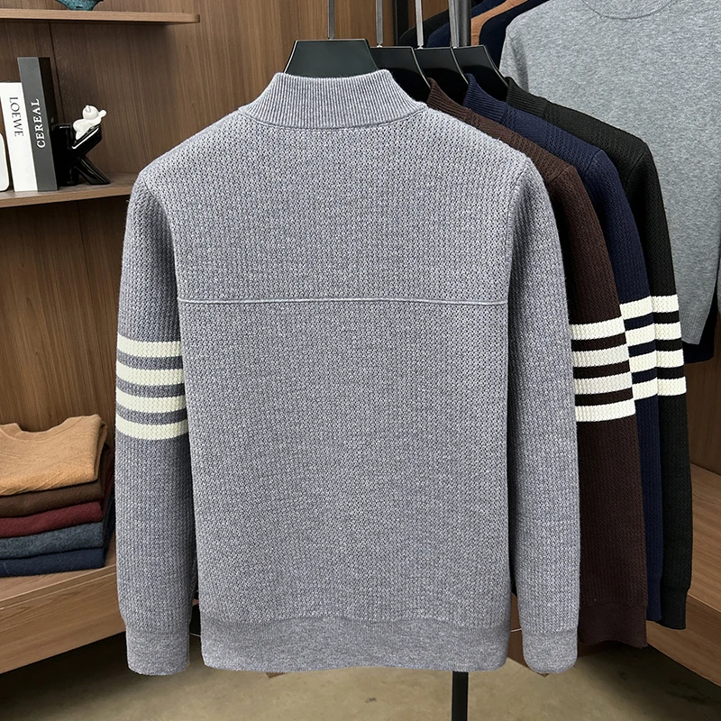Hochwertiger Herrenpullover Herbst Winter Neuer Reißverschluss Stehkragen Modemarke Klassisches Streifenmuster Koreanischer Casual Jacquard Strickpullover – Detail 18