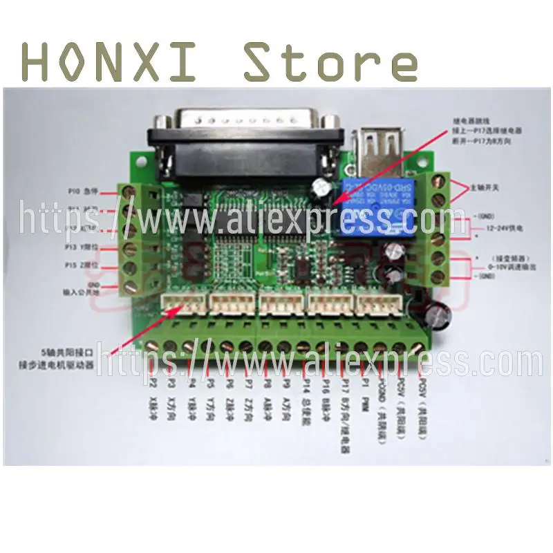 1PCS MACH3 engraving machine interface board 5 axis CNC stepper motor drives interface board with optical coupling isolation