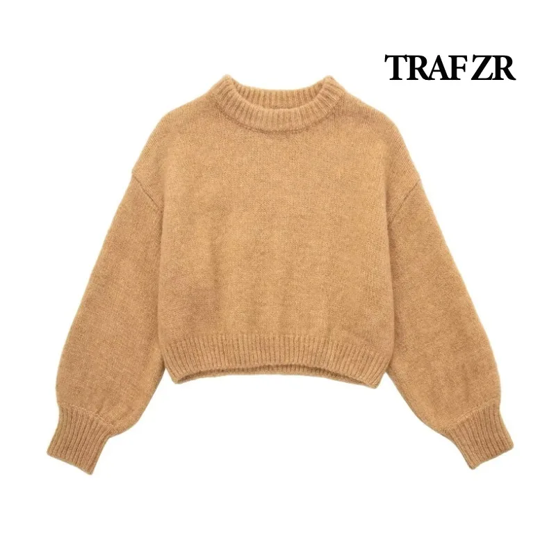 Traf zr-女性用長袖ラウンドネックニットセーター、ミニマリストの居心地の良いニットセーター、クロップドプルオーバー、秋のセーター