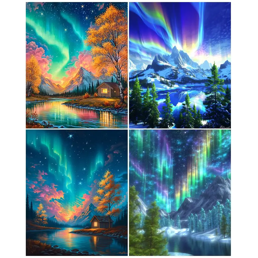 GATYZTORY Kit de Pintura por Números para Decoração de Casa, Presente Artesanal para Iniciantes, Cenário Aurora, Decoração de Parede, Colorir por Números
