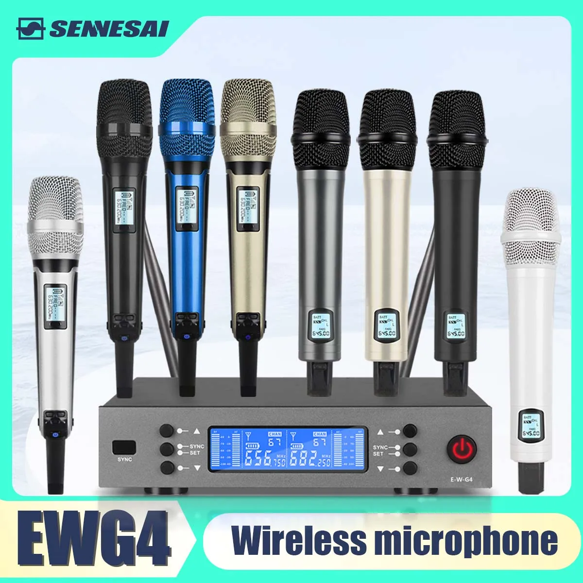 EW-G4 Professional Dual Wireless Microphone Stage Performance 2 Channels，UHF Karaoke Home System 600-699，Metal Handheld SKM9000