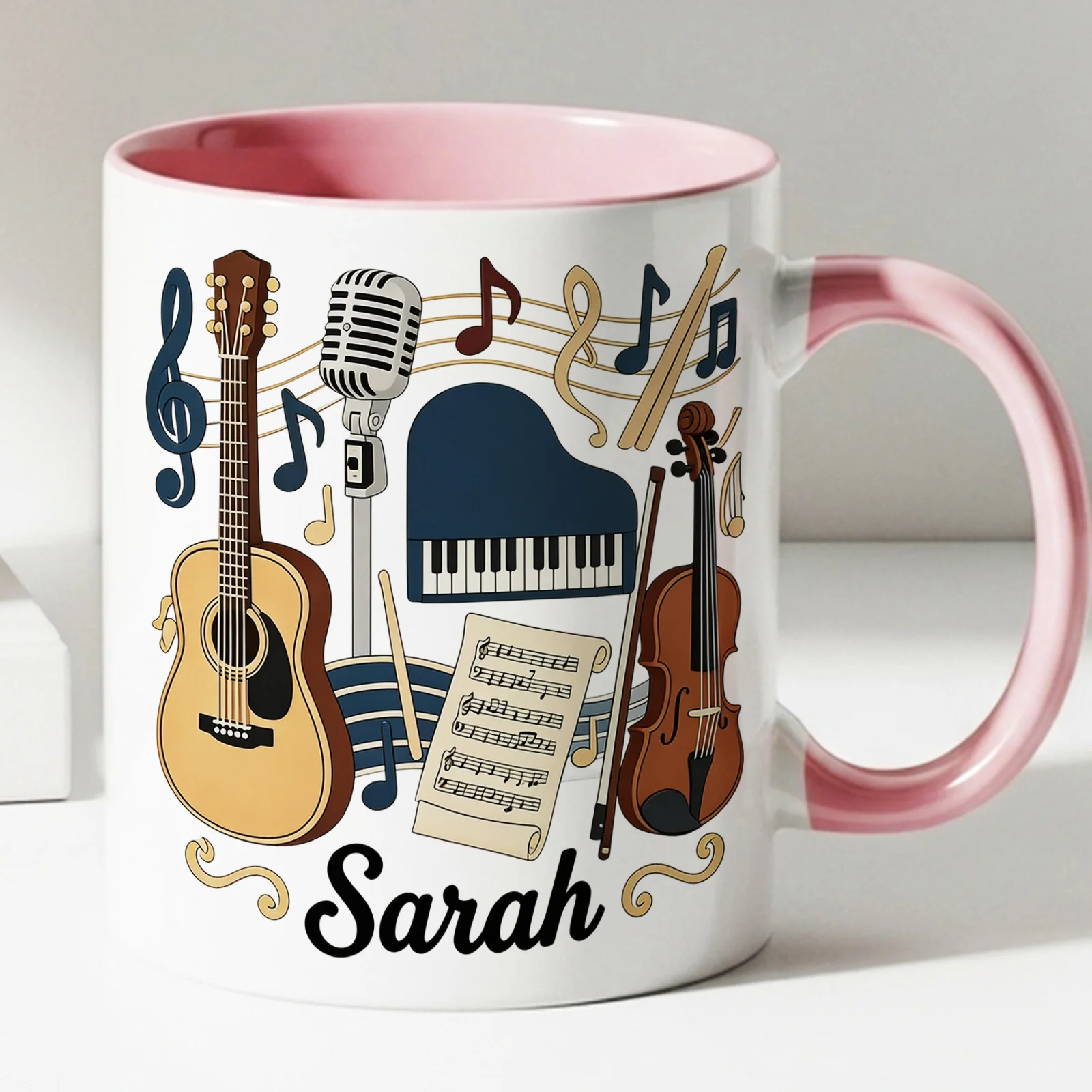 Musical Instrument With Name - Spersonalizowany kubek ceramiczny dla miłośnika muzyki