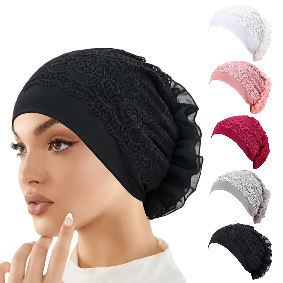 

Muslim Lace Underscarf Inner Hijab Hat Headscarf Women Soft Strech Turban Bonnet Beanies Ninja Cap Turbante Mujer