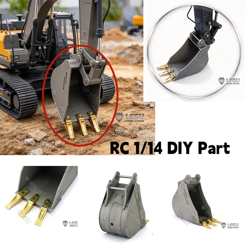 RC 1/14 LESU Metal Three Teeth bucket Bucket for Tamiya Hydraulic Excavator Loader Dump Truck for VOLVO Trailer Tipper DIY Parts