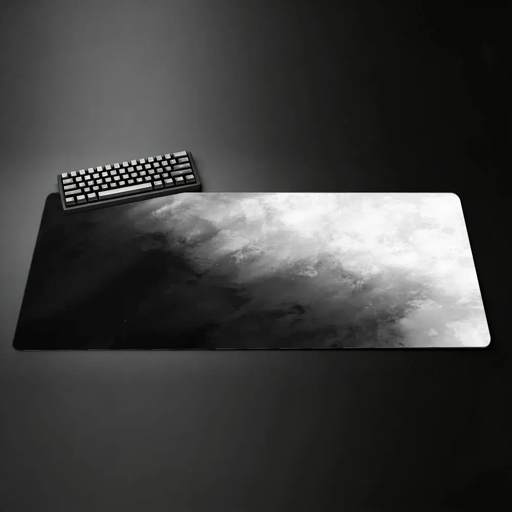 Black White Ink Gradient Smoke Texture XXL Deskmat Non-Slip Rubber Overlock Mousepad Monochrome Watercolor Gaming Desktop Pad