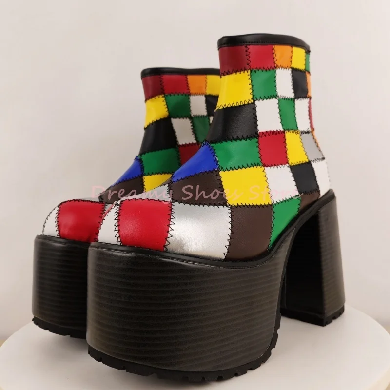 مختلط الألوان منقوشة منصة حذاء من الجلد النساء جولة تو صندل بكعب مكتنز عودة زيبر الأحذية موضة الشرير أحذية الحفلات سيدة 2025 الربيع