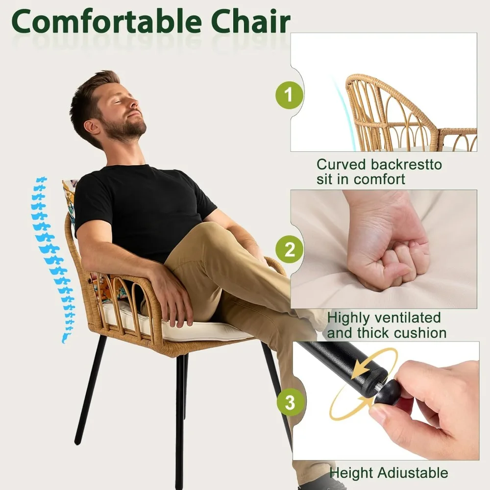 طقم كراسي تناول الطعام الخارجية من VINGLI مكون من 4 قطع مع وسادة ووسادة خلفية وكراسي فناء داخلية وخارجية مناسبة لجميع الأحوال الجوية