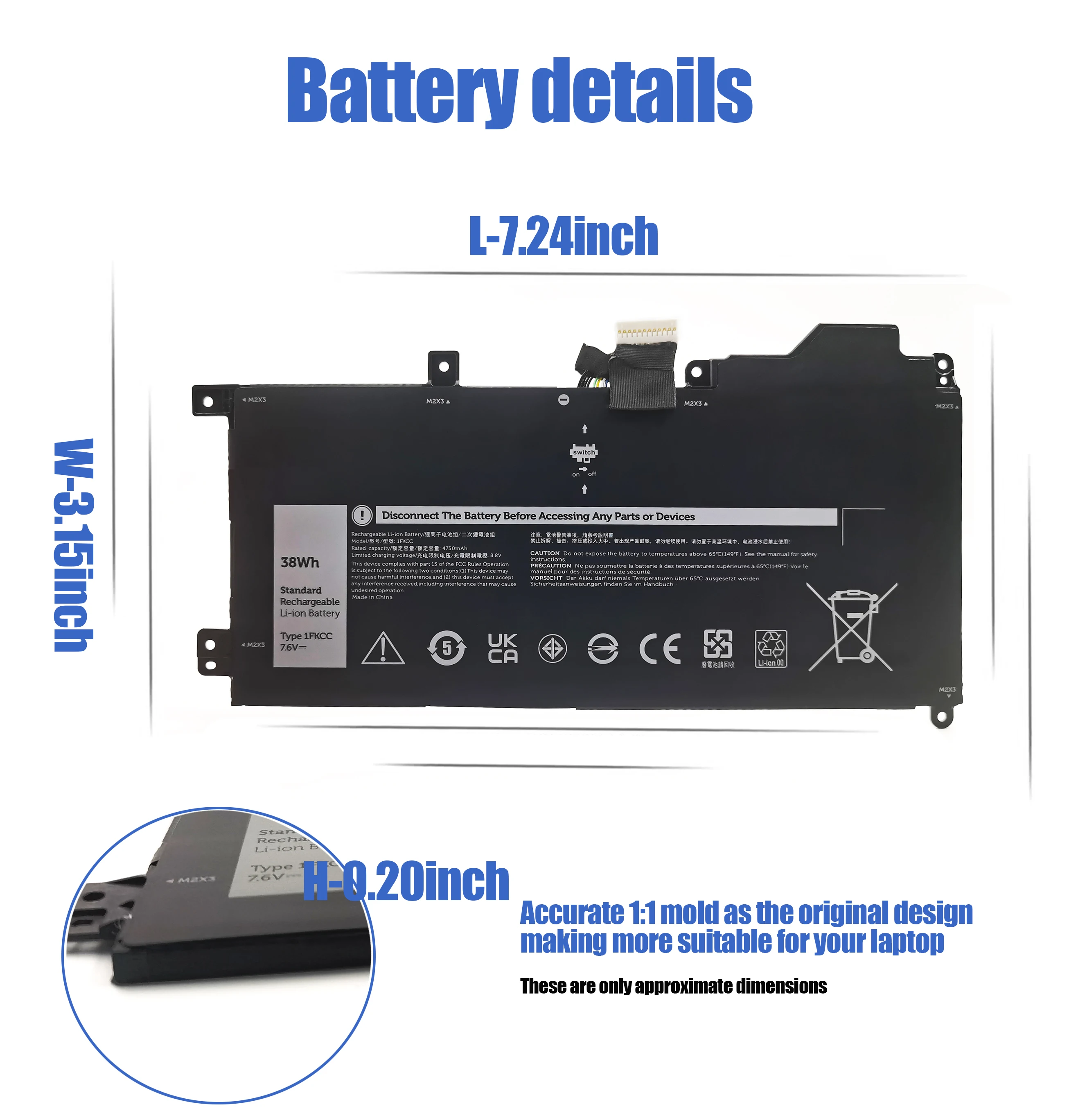 Strength Factory Laptop Battery For DELL Latitude 7200 7210 2-in-1 battery 1FKCC 4JFDV D9J00 NK35K T5H6P 09NTKM 0KWWW4