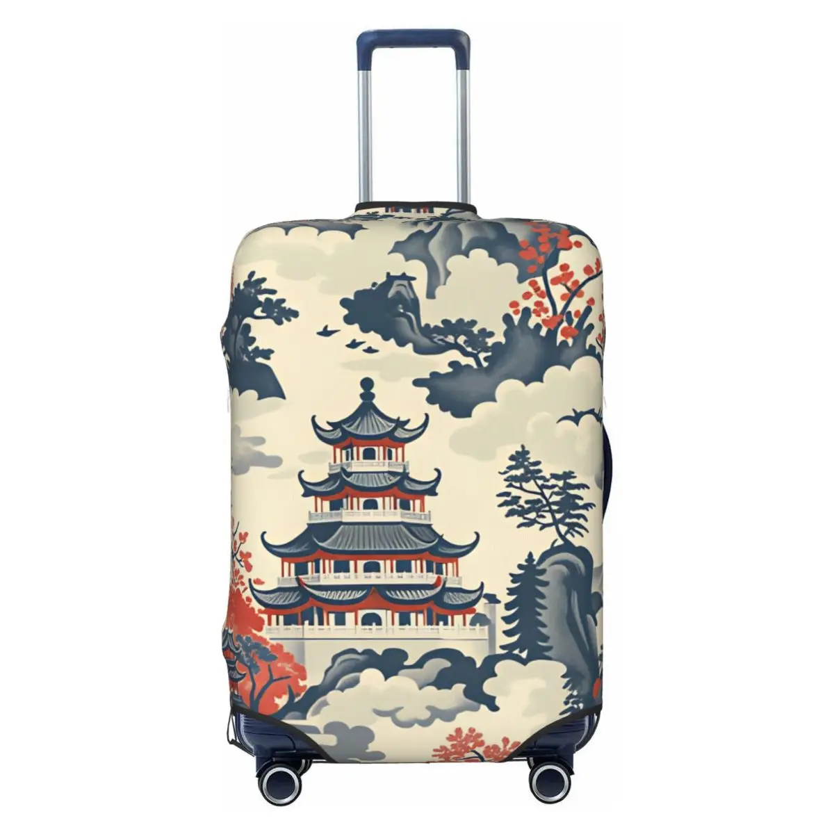Vintage Chinese Pagoda Mountain Landscape Print Luggage Cover Elastic Travel Suitcase Protective Covers Suit For 18-32 inch