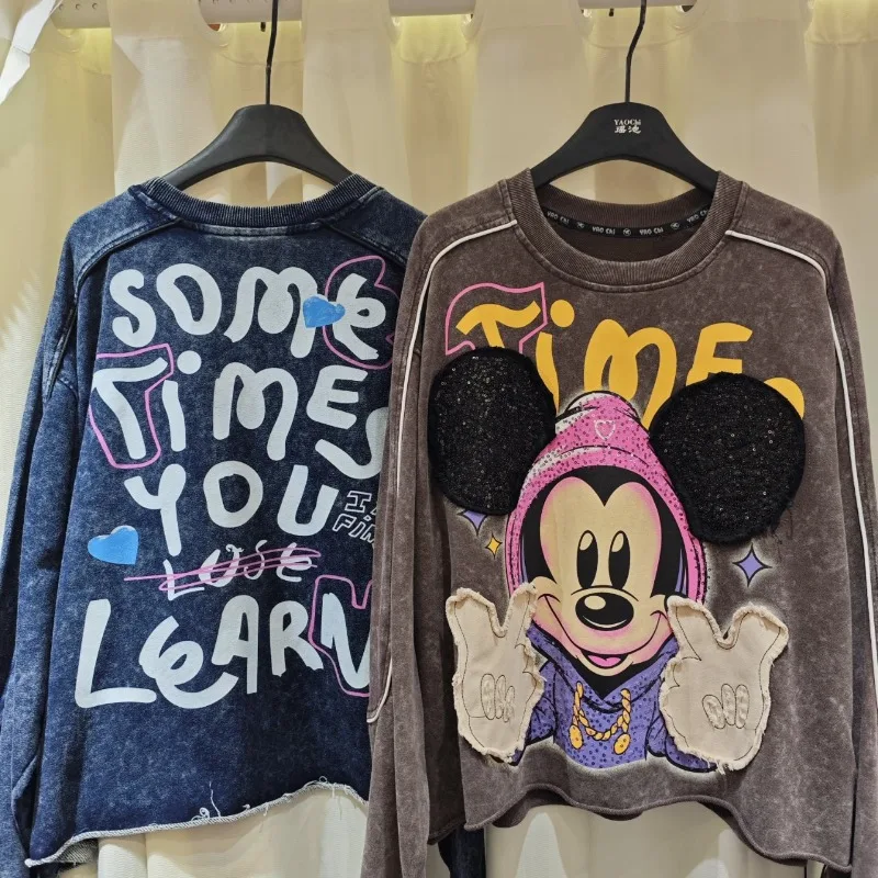 Y2k col rond sweat à capuche femme automne 2025 nouveau manches longues dessin animé sweat coton doux frais Kawaii col rond Sudaderas dames