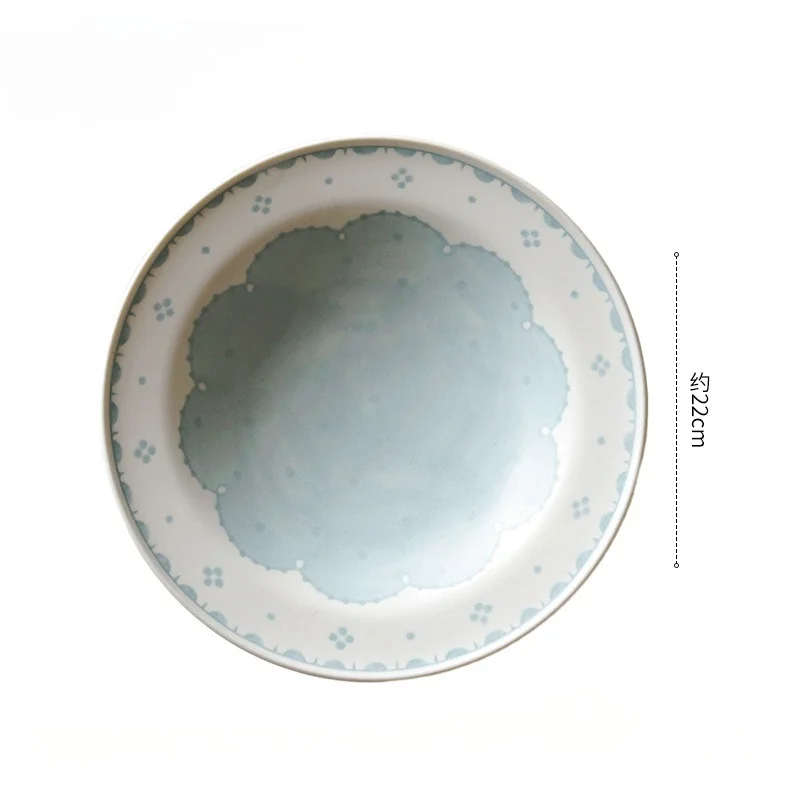 Ida‑Style Wide‑Rim Ceramic Dinner Plate Household Underglaze Deep Plate Hand‑Painted Flower‑Fruit Motif Japanese‑Style Tableware