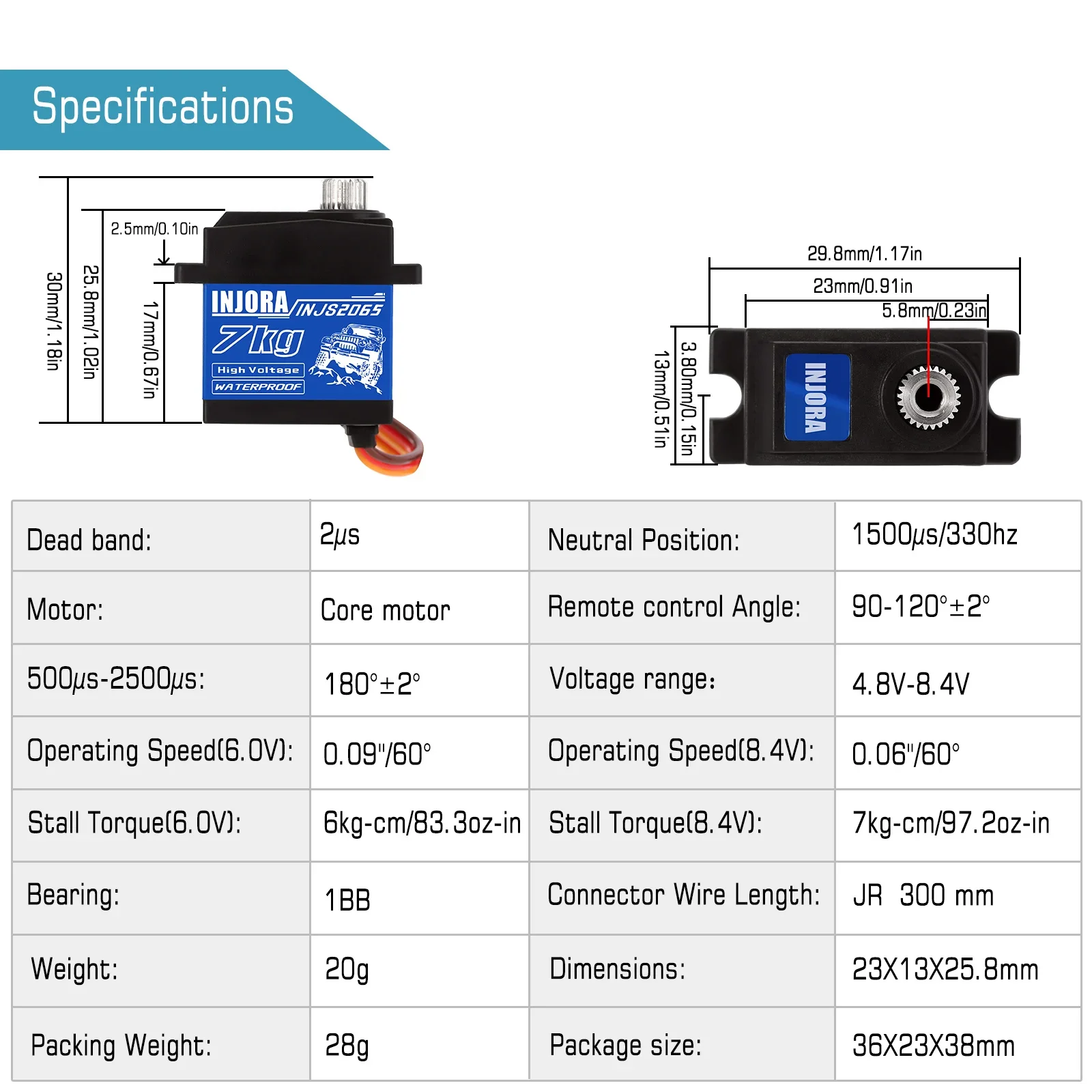 INJORA INJS2065 7 KG 2065 Digital Servo Wasserdichte Hochspannung Sub Micro Servo Für 1/10 RC Crawler Auto SCX10 III TRX4 TRX6