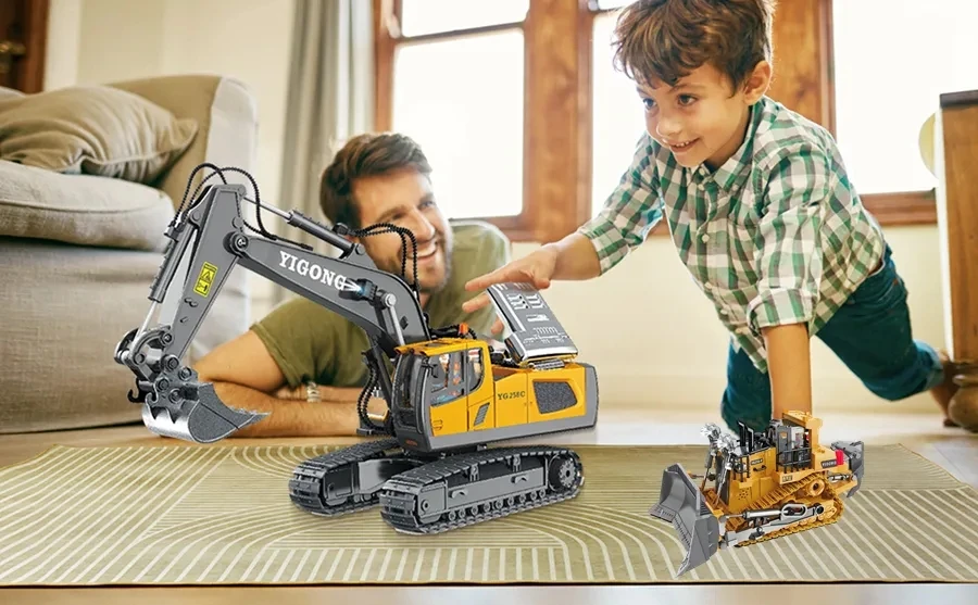 4wd escavadeira de controle remoto brinquedo rádio controlado rc caminhão basculante veículo rastreador bulldozer carro de construção presente