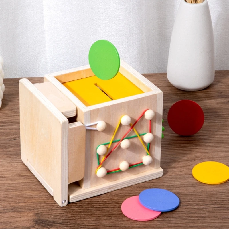 Montessori Estilo Caixa de jogo de madeira operada por moedas, brinquedo de ensino cognitivo, forma e cor, brinquedo educativo pré-escolar, 8-em-1