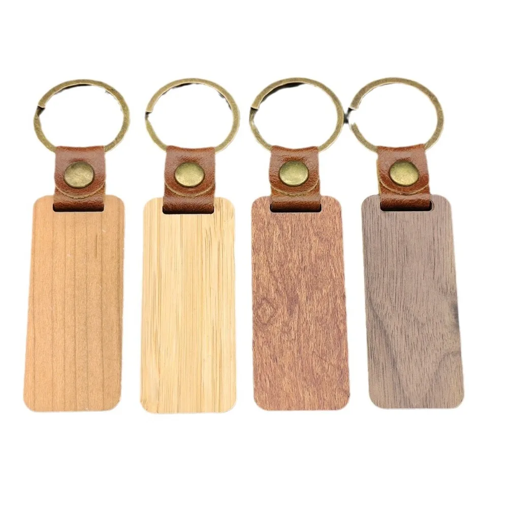 Custom Personalized Leather Keychain Women Men Car Motorcycle Phone Solid Wood Engraved Key Ring Pendant Bags Y2k Keyings Gifts
