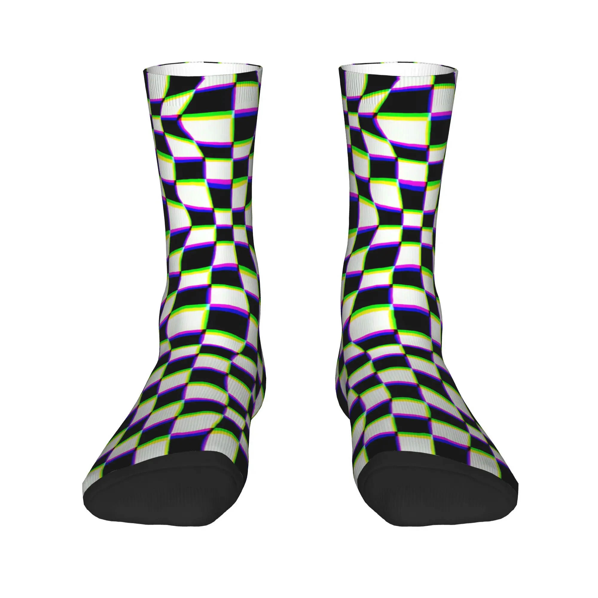 Distorted Black White Checkerboard Neon Glitch Optical Pattern Socks  Non Slip Stockings Women Men Sports Socks Winter Socks