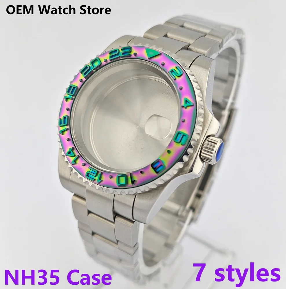 40mm Case NH35 Case Color bezel 120 Rotations Case Solid Stainless Steel Sapphire Glass Waterproof Case Fit NH35/36/34 Movement