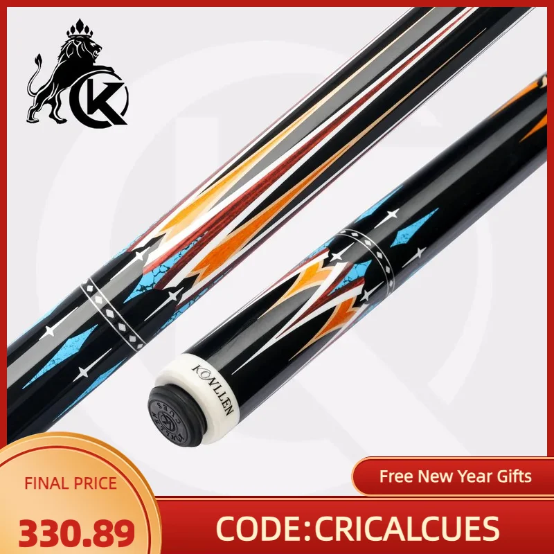 

KONLLEN CUE Carom Cue Stick Carbon Fiber Shaft 12.2mm Tip Billiard 3/8*8 Radial Pin JointBlack Technology Cue with case