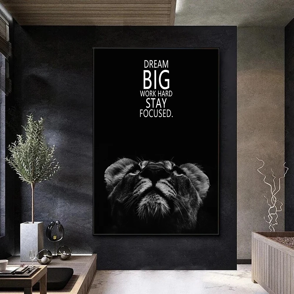 

Inspirational Quote Poster Modern Motivational Wall Art Canvas Painting Print Lion Pictures for Home Office Room Decor Cuadros