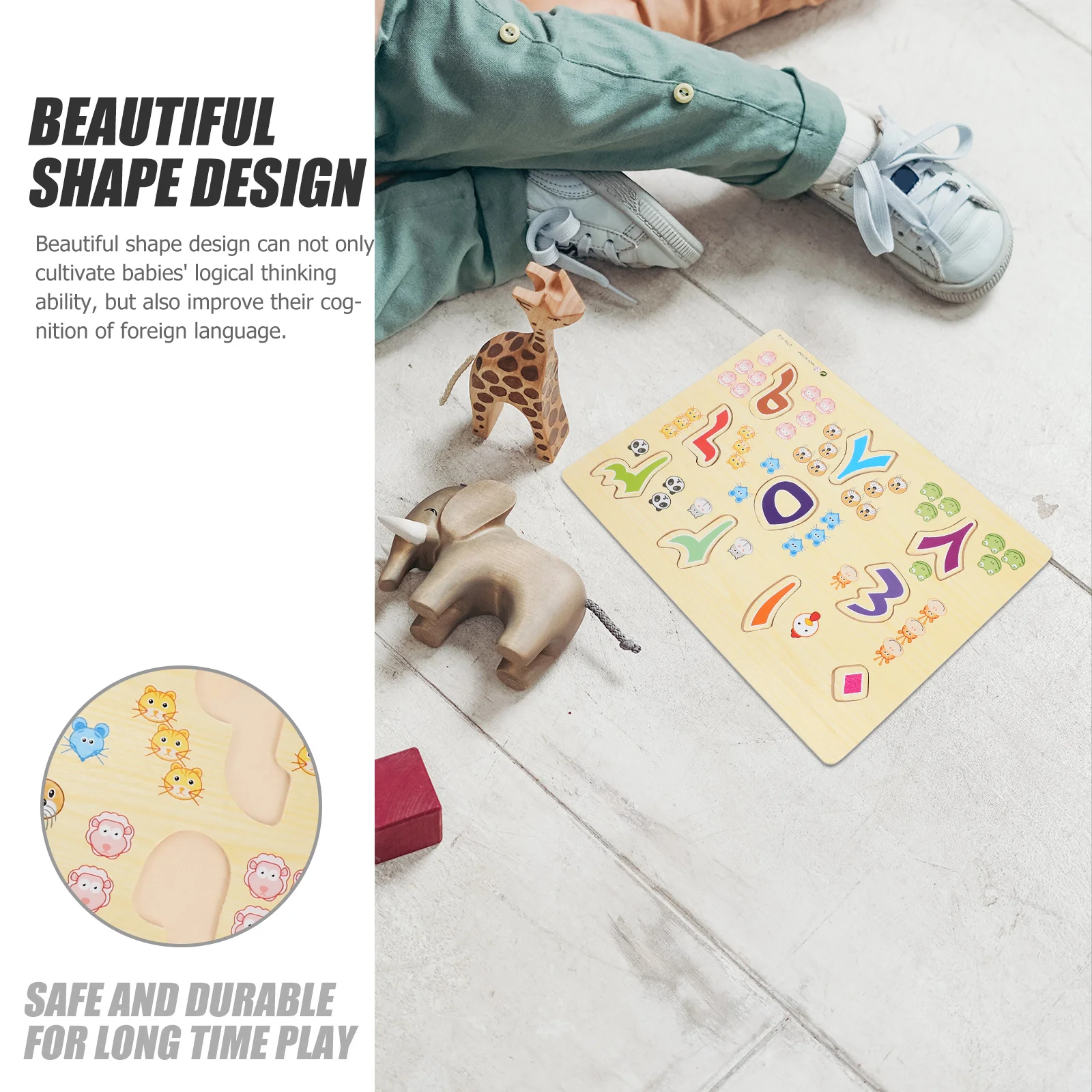 1セットのアラビア数字ジグソーパズル木製教育用子供向けゲーム、記憶力、論理学習、動物認識マッチングアクティビティ