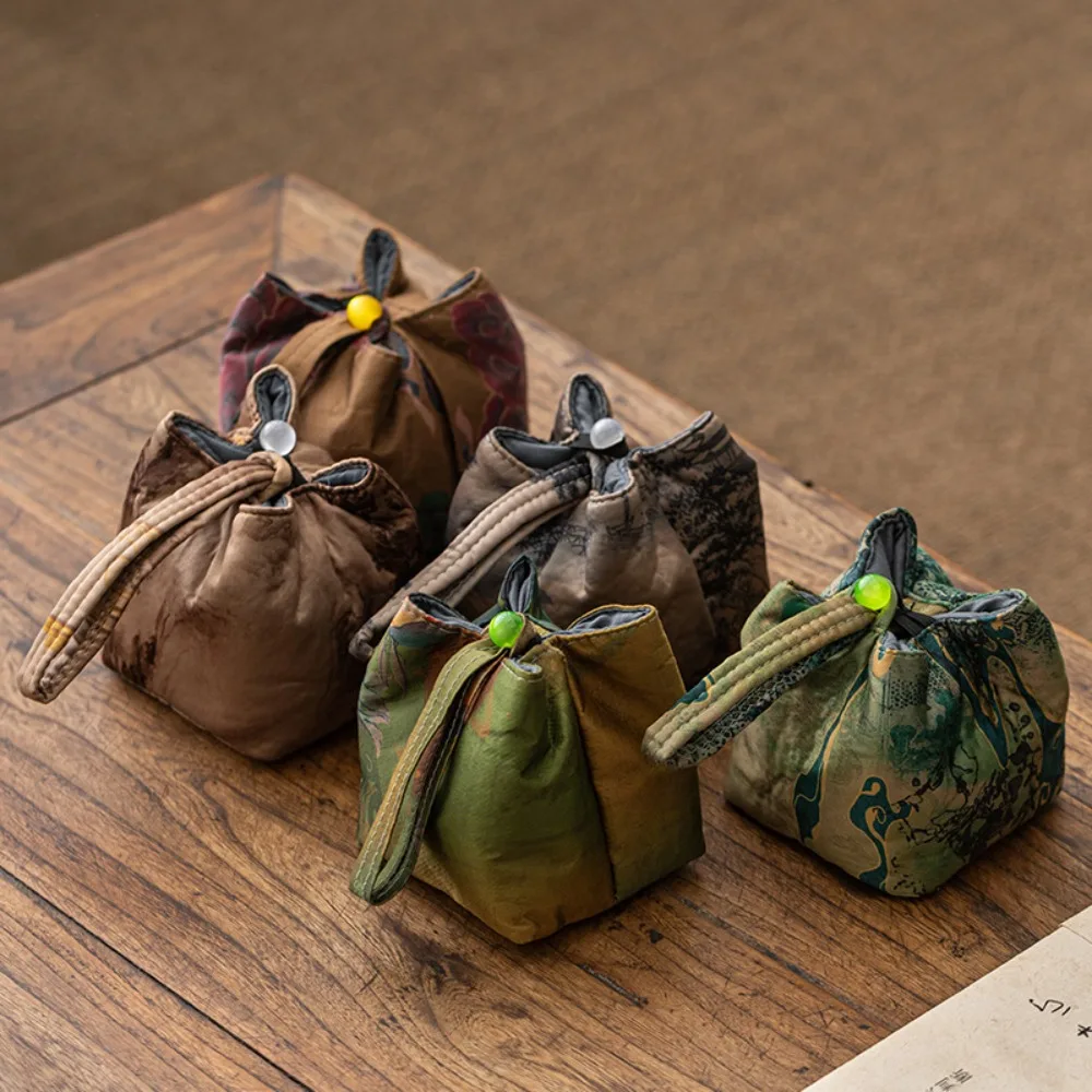 

Lucky Bag Chinese Style Tea Cup Storage Bag Retro Interwoven Teapot Cloth Pouch Square Portable Silk Brocade Handbag Camping