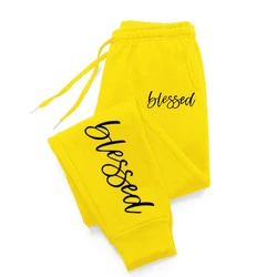 Autumn Woman Man Couple Sweatpants Blessed Letter Prints Tracksuit Pocket Drawstring Sport Pants Fleece Warm Jogging Sportswear