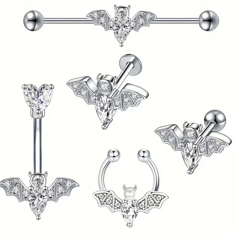 

Bat Piercing Jewelry Set 5PCS 316L Surgical Stainless Steel Belly Button Ring Nose Ring Lip Ring Cartilage Stud