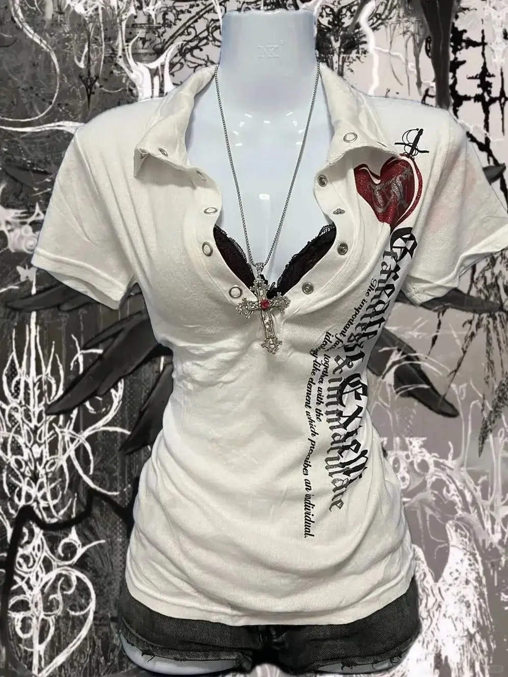Y2k Retro New Millennium Street Wear Outfit Spicy Girl White Short Sleeved T Shirt Women Vintage Slim Fit Waist Cinching Top Ins