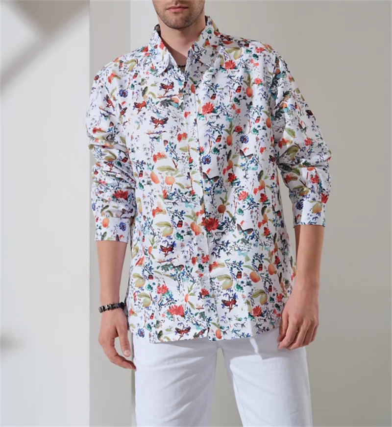 

2025 New Long Sleeve Shirt Men Printed Newspaper Pattern Turtleneck Shirt Fashion Street Casual Style Men Shirt