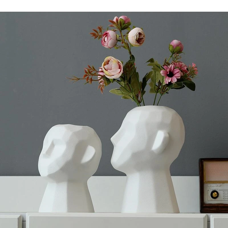 Abstract Portrait Avatar Ceramics Vase Flower Arrangement Black/White Human Statue Vases Pots Home Decoration Modern