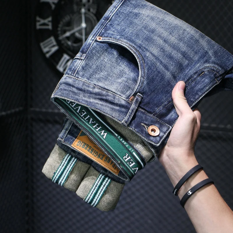 2024 New Retro Washed Jeans Men's Fashionable Embroidered High-End Versatile Handsome Slim Casual Large Size Long Pants