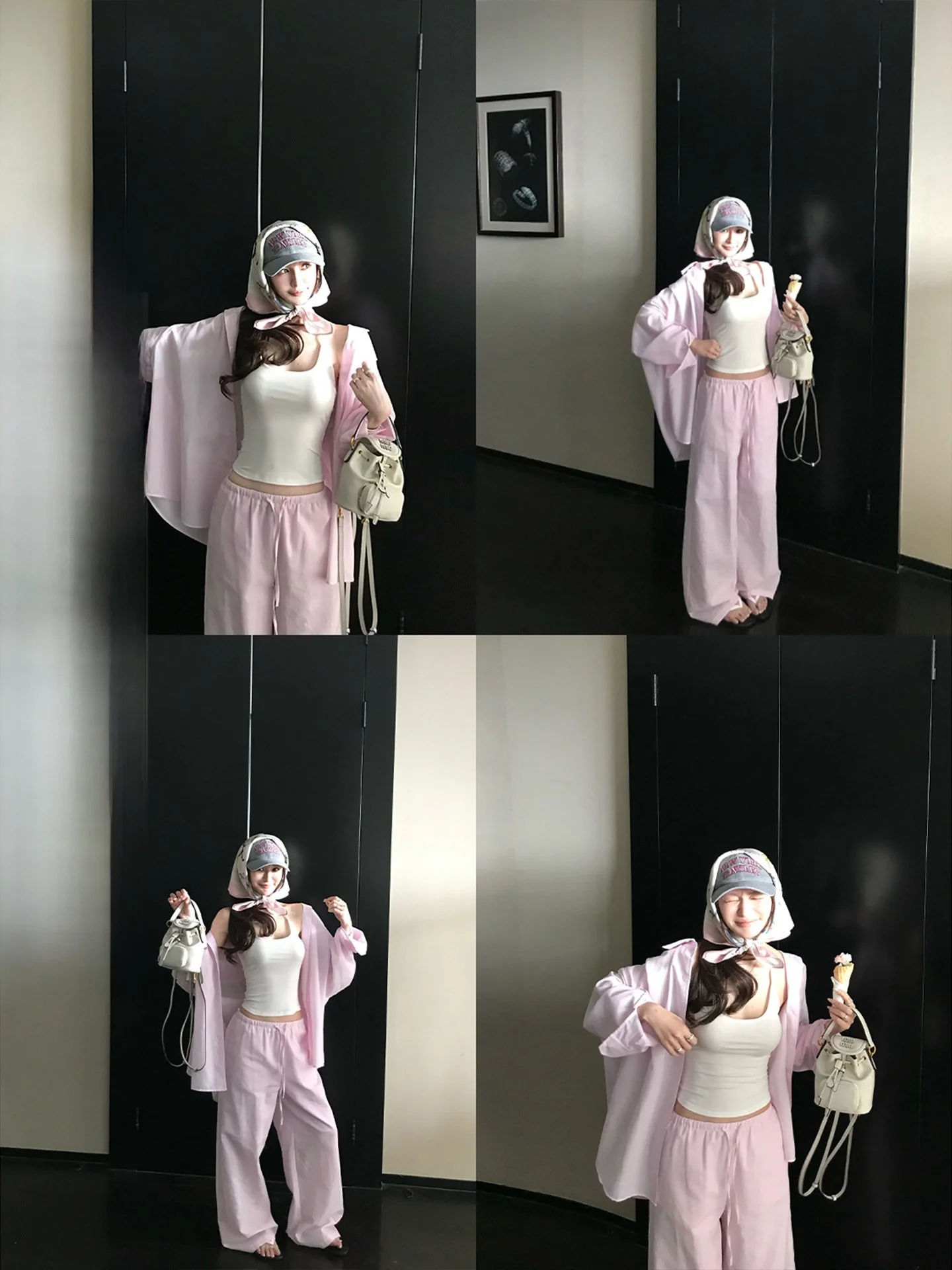 

Комплект Skk Store: шелково-хлопковая полосатая рубашка, футболка, повседневные брюки свободного кроя с высокой талией, дышащий полиэстер, модный комплект для весны и лета