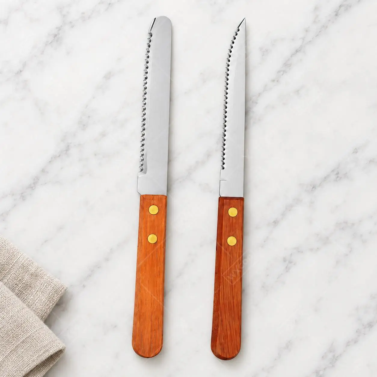WXCOO Full Tang Stainless Steel Sharp Serrated Steak Knife Set Dinner Cutlery Dishwasher Safe for Meat and Bread Wood Handle